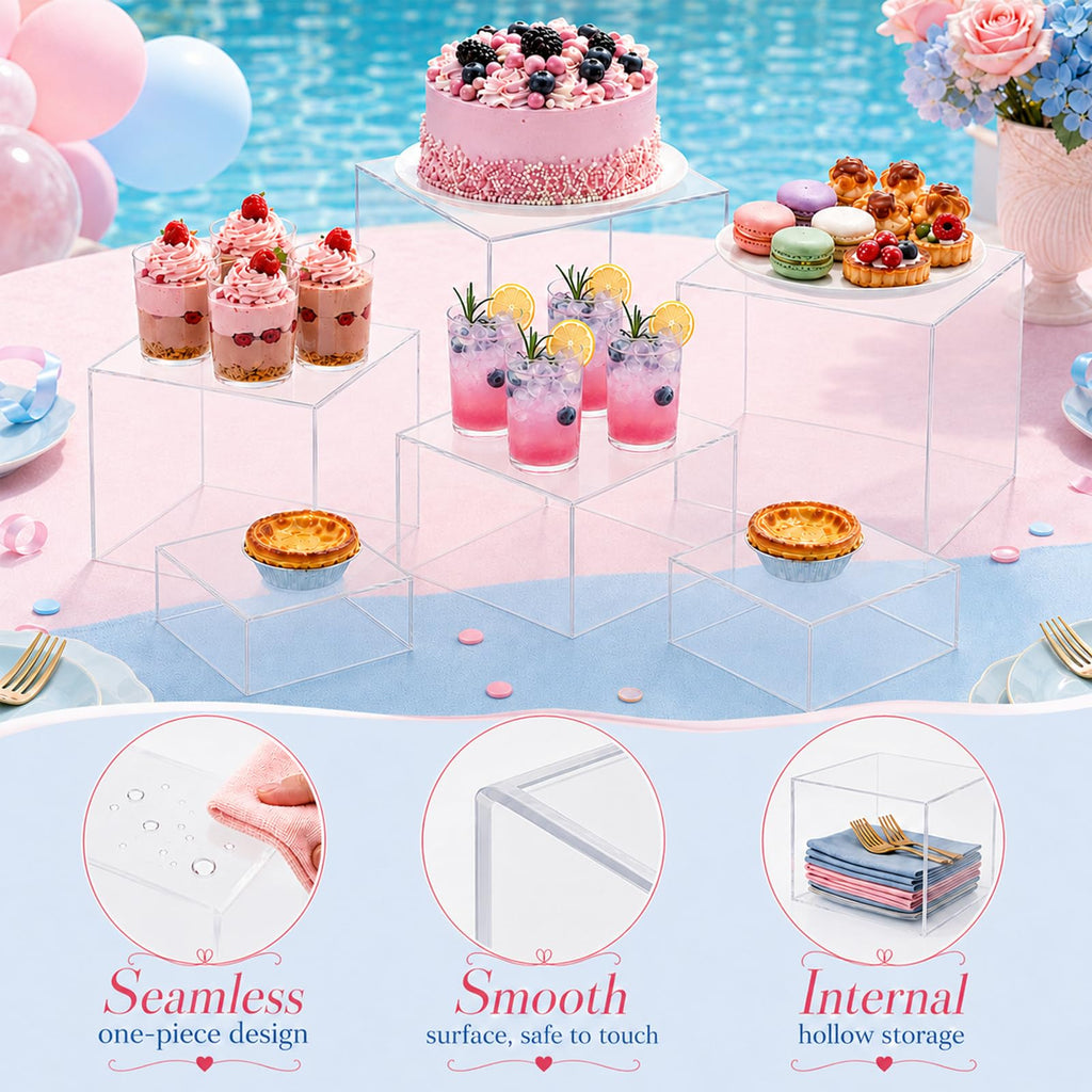 6 Pcs Food Risers for Display Party Buffet Riser Clear(4", 4", 5", 6", 7", 8")