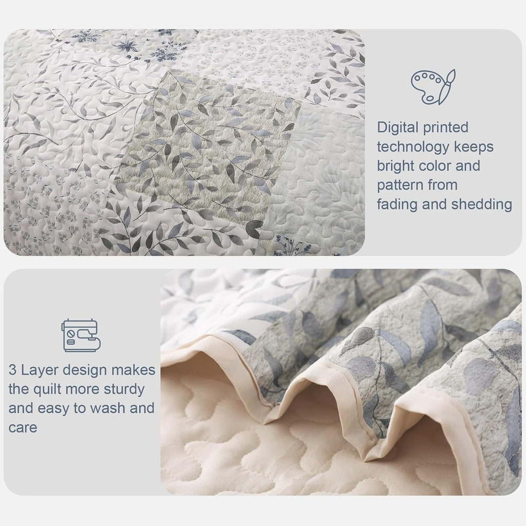 Reversible Boho Quilt King, Gray Soft Bedspreads Lightweight Coverlet All Season Patchwork Quilts Bedding Set with