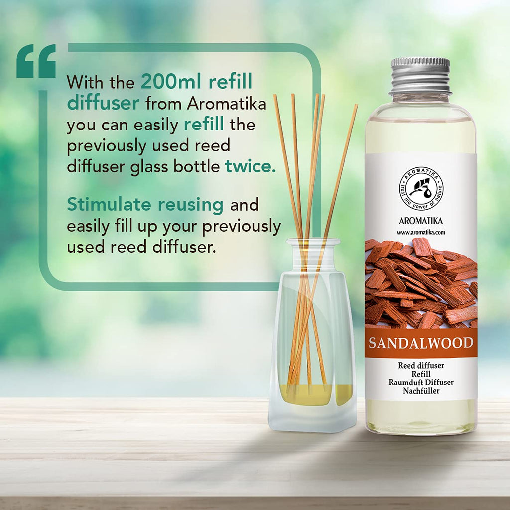 Reed Diffuser Refill Sandalwood 6.8 Fl Oz - 200ml - Room Diffuser Refill - Home Fragrance - Scented Diffuser - Fresh
