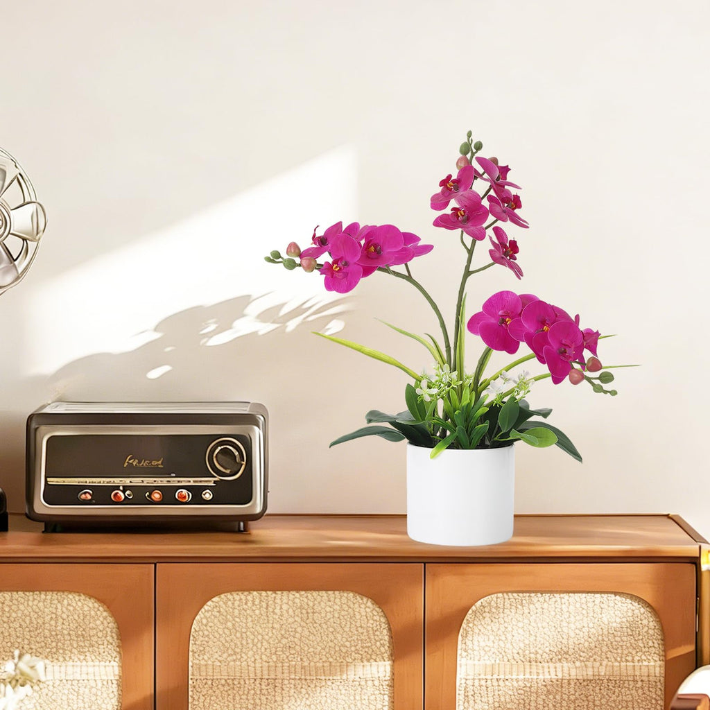 Real Touch Phalaenopsis Orchid in Pot, Artificial Fake Flowers with Vase for Table Centerpieces, Large Faux Orchids