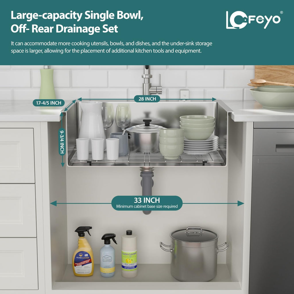 30x22 Inch Drop Sink with Pull-Out Faucet Combo Handmade Large Single Bowl 16 Gauge T304 Stainless Steel Modern Deep