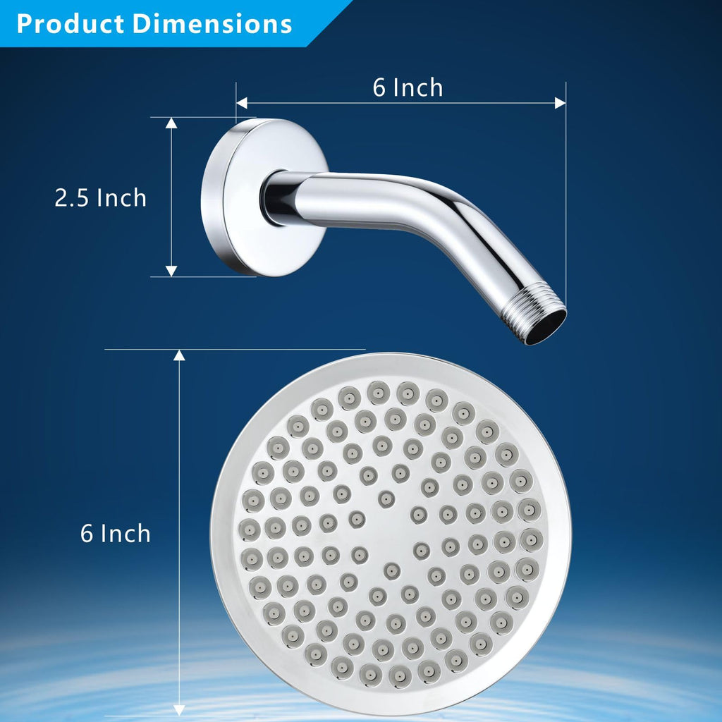 High Pressure Rain Shower Head with Arm - High Flow Rainfall Showerhead - Luxury Modern Look - Pressure Boosting (6"