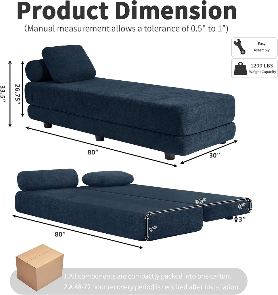 80-Inch Inch Upholstered Daybed, Chaise Lounge Chair Indoor , Navy