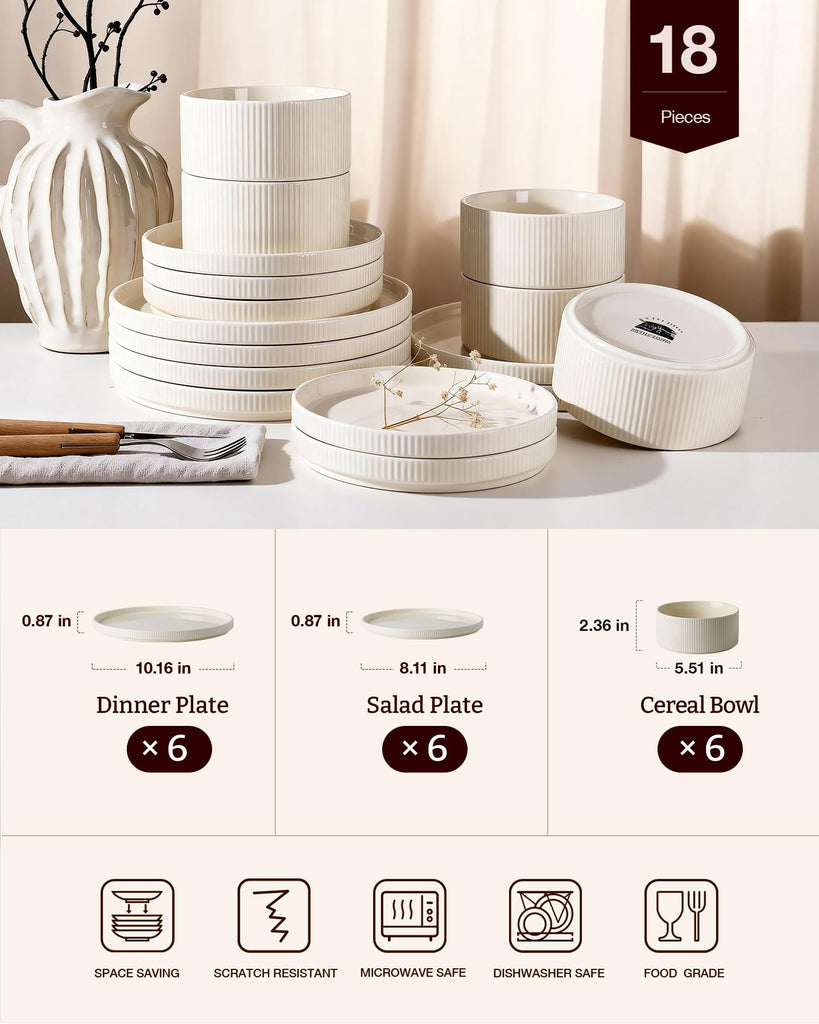 Line Porcelain Dinnerware Set, dish set for 6, Creamy White