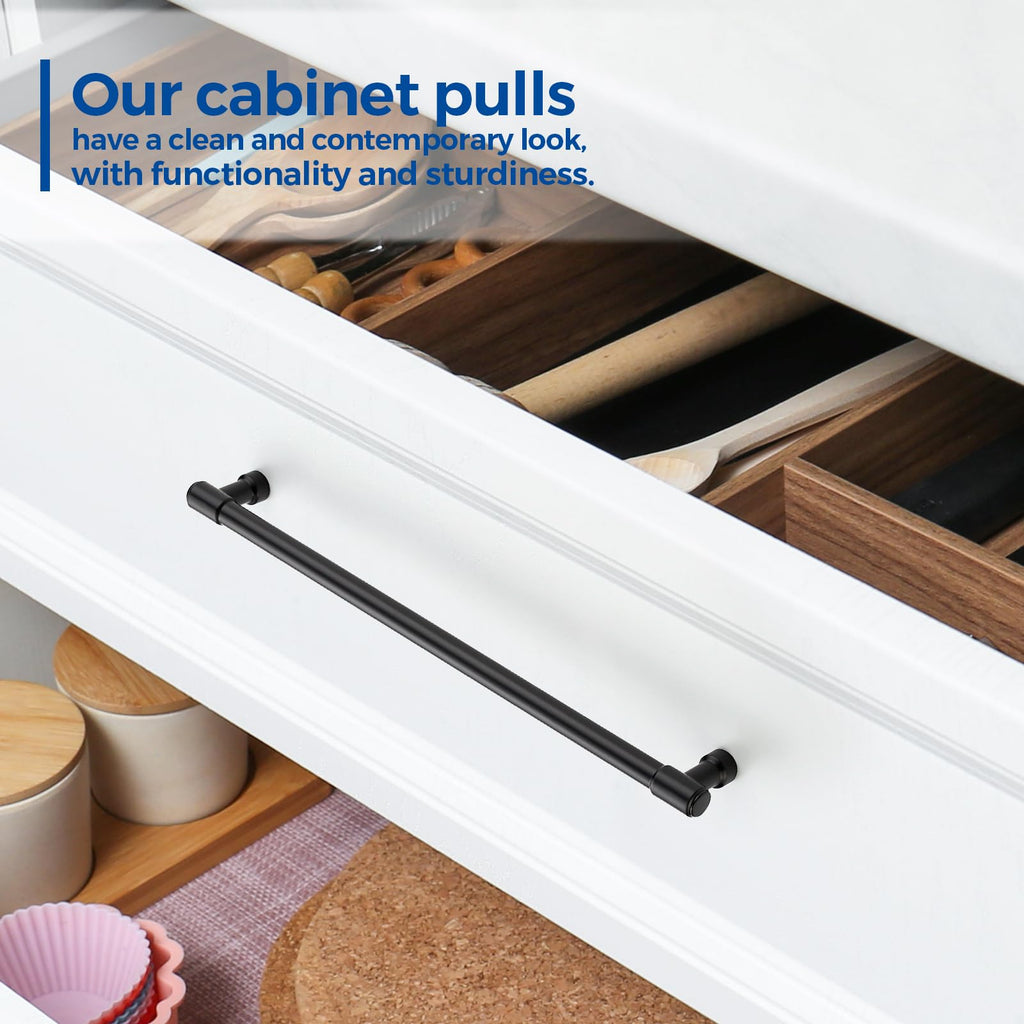 Matte Black Cabinet Handles Modern Pulls,10 Inch,5 Pack