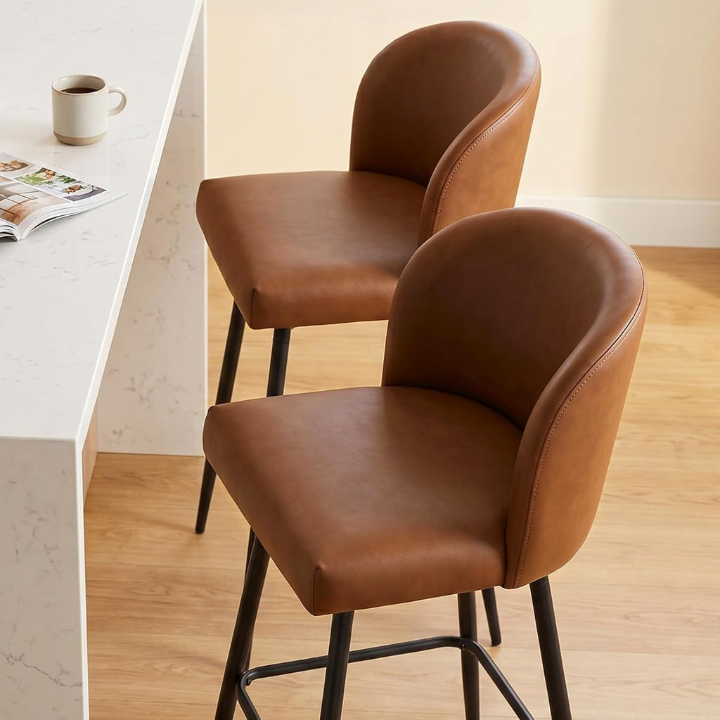 Counter Height Bar Stools Set of 2, 360° Swivel Upholstered Barstools with Backs and Metal Legs, 26" H Seat Height