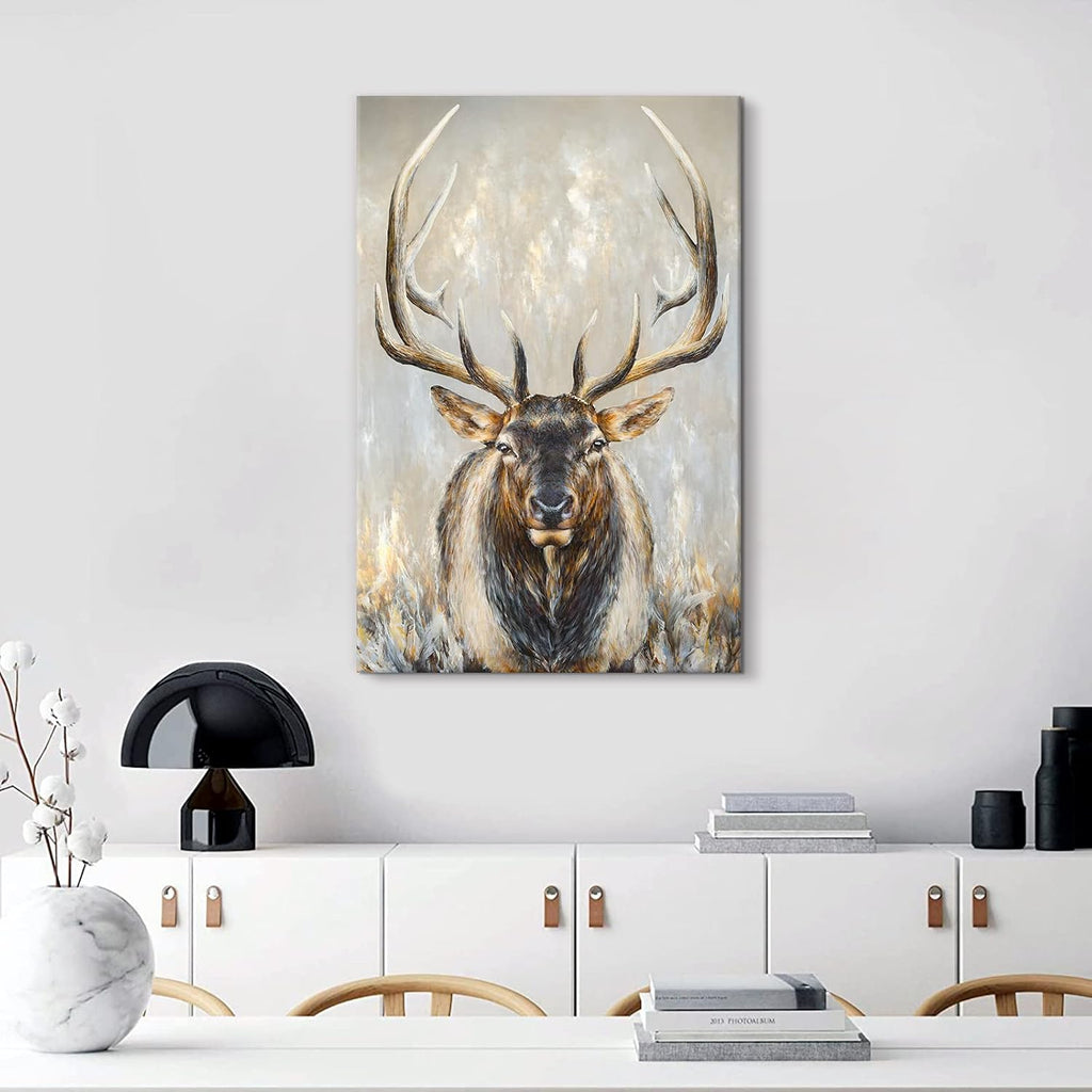 Moose Canvas Wall Art Abstract Wildlife Elk Deer Picture Large Vintage Animal Painting Living Room Farmhouse Decor