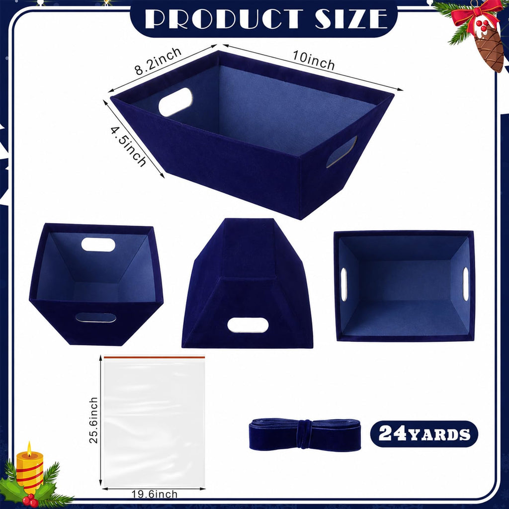 24 Pcs Velvet Navy Blue Christmas Empty Gift Basket Bulk