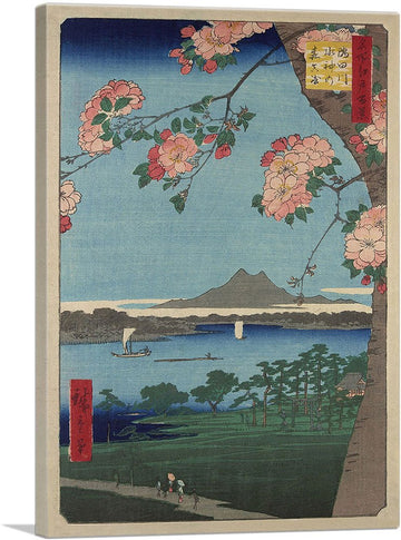 Suijin Shrine and Massaki on the Sumida River Canvas Art Print Stretched Framed Painting Picture Poster Giclee Wall