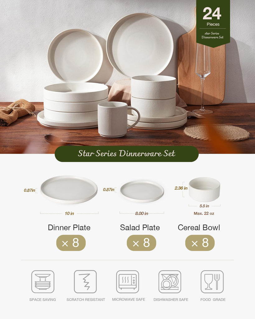 Star Stoneware Dinnerware Sets for 8, Reactive Glaze Plates, Bowls