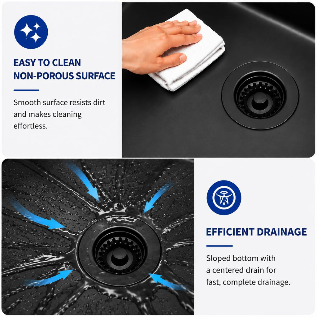 Black, 17 Inch Granite Composite Undermount Sink