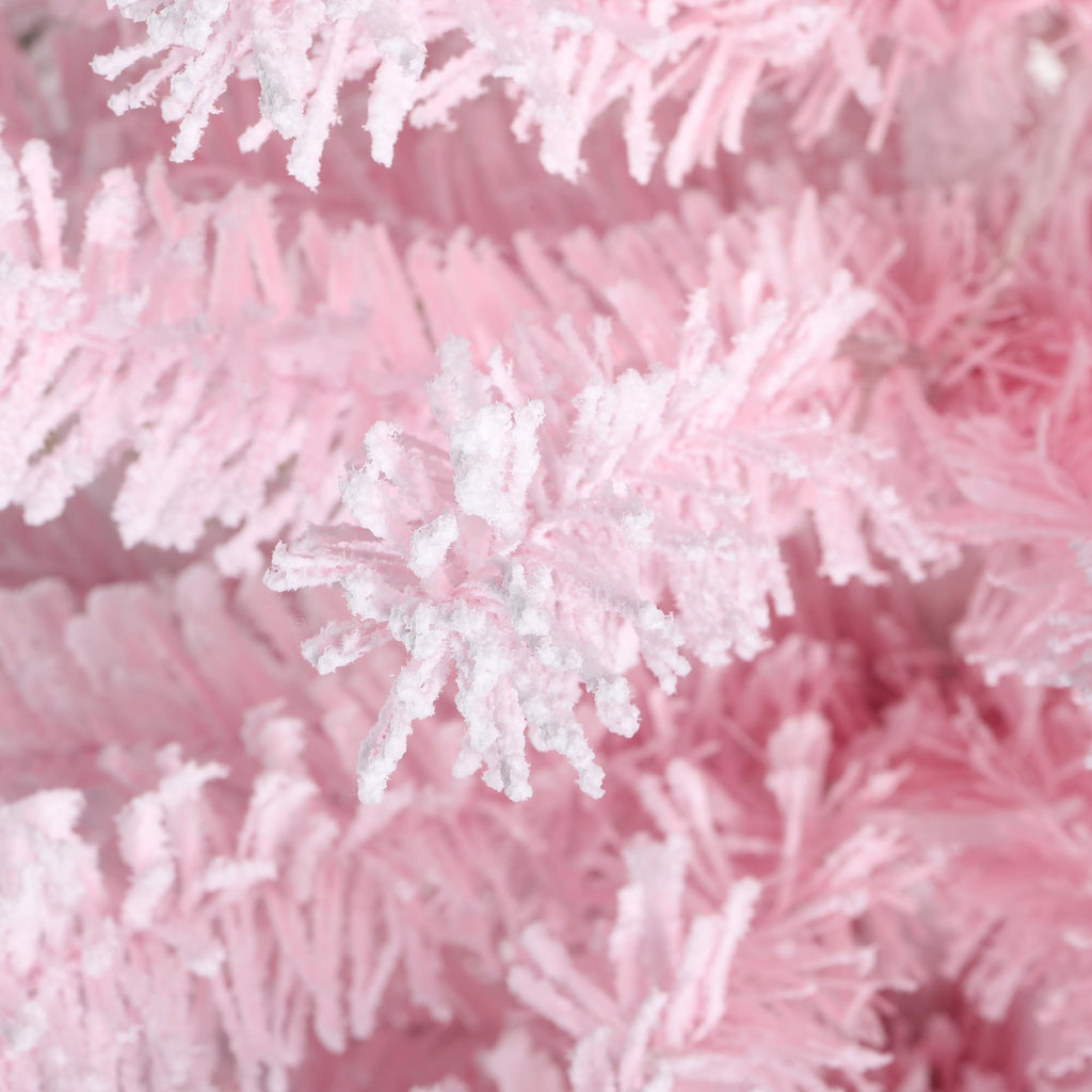 5ft Artificial Prelit Christmas Tree, Pink Christmas Tree Flocked Christmas Porch Tree with 130 Warm