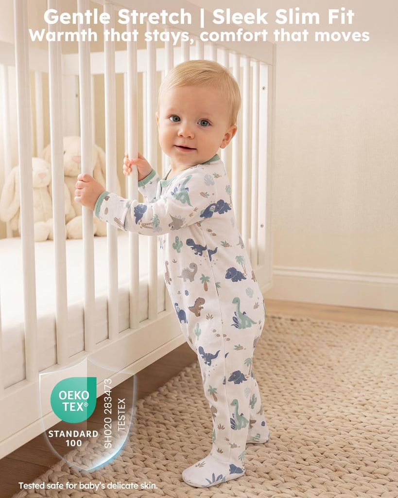 Sleepers 100% Cotton Footie Pajamas, 0-3 3-6 with Way Zipper, 2pcs PJs Baby Boy Clothes