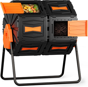 Compost Tumbler, Easy Assemble & Efficient Outdoor Compost Bin, 45 Gallon/170 Liter Large Dual Chamber Rotating