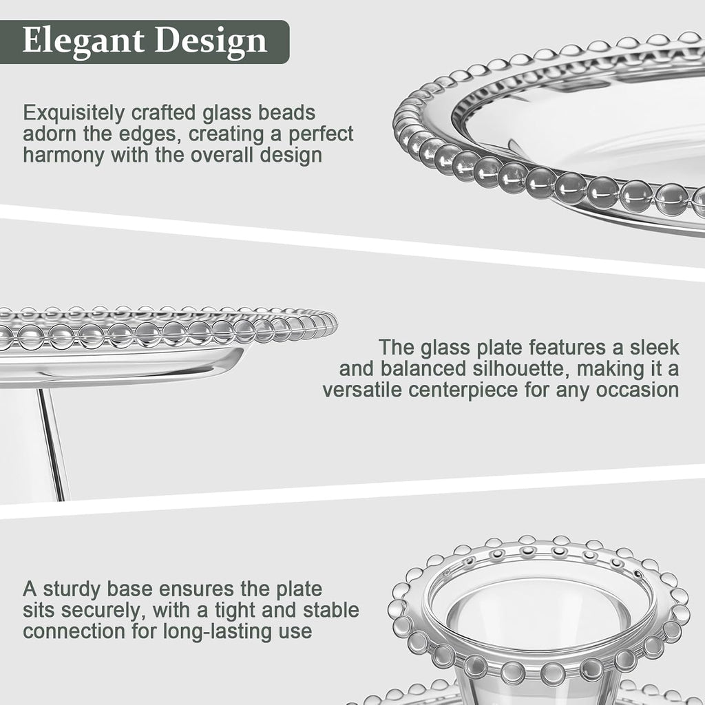10 Inch Beaded Glass Cake Stand Vintage Clear Cake Stand Cakes Serving Platters Footed Dessert Plate Display Desserts