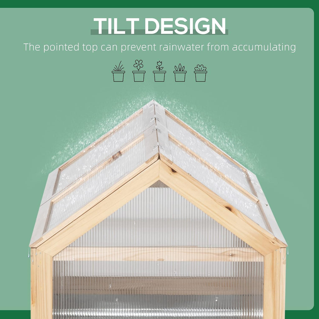 48x24x32'' Wooden Cold Frame Greenhouse Raised Bed with Polycarbonate Lid | Hinged Top for Ventilation & Easy