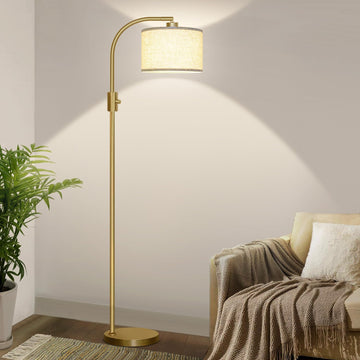 Upgraded Modern Arc Dimmable Tall Standing Floor Lamp with Linen Shade, 1200 Lumens LED Bulb Included, for Living &