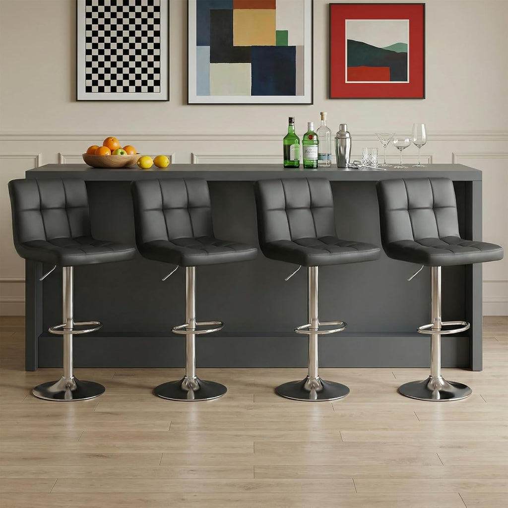 Bar Stools Set of 4, 24 inch Counter Height Bar Stools, Upholstered Modern Kitchen Barstools with Metal Base, PU