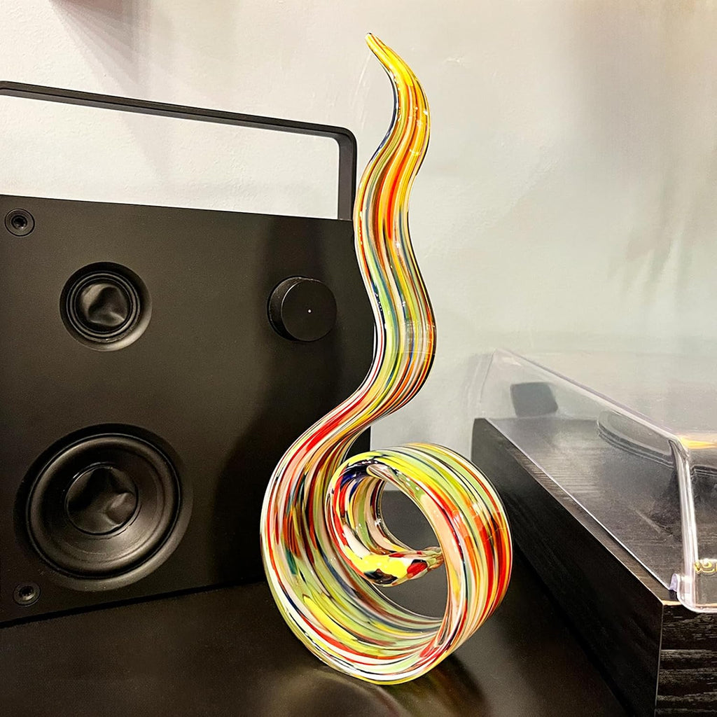 11.4" Tall Hand Blown Glass Sculpture, Murano Style Art , Modern Coastal Home Decor Accent for Shelf