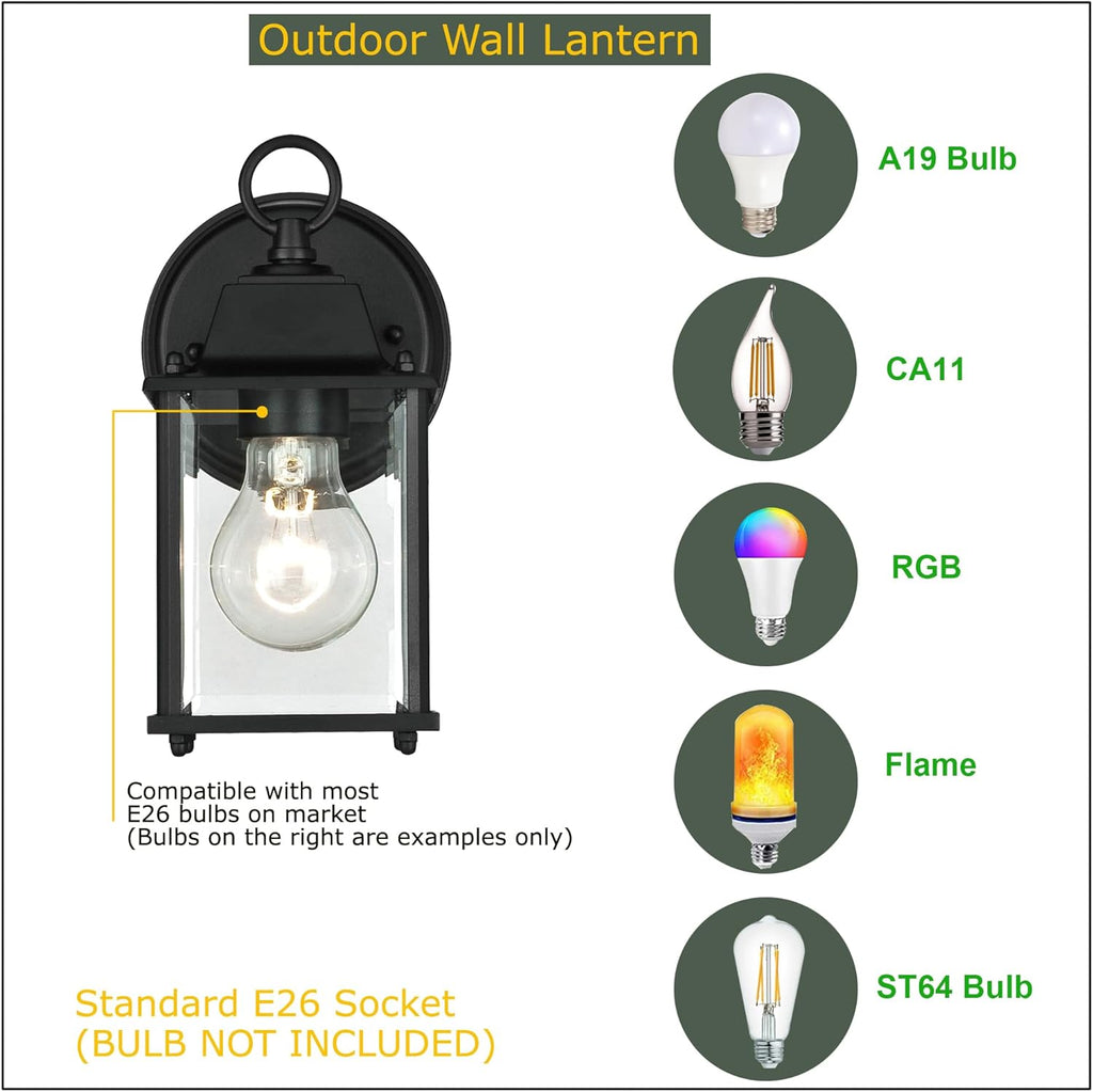 2 Packs Outdoor Wall Lantern, Black Exterior Waterproof Wall Sconce for House, Aluminum Housing Plus Glass