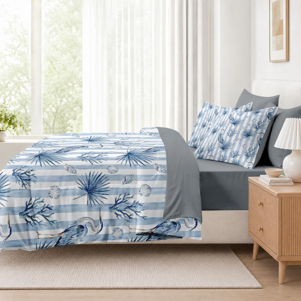 Comforter Set with Sheets, 5 Pieces Coastal Blue Bedding