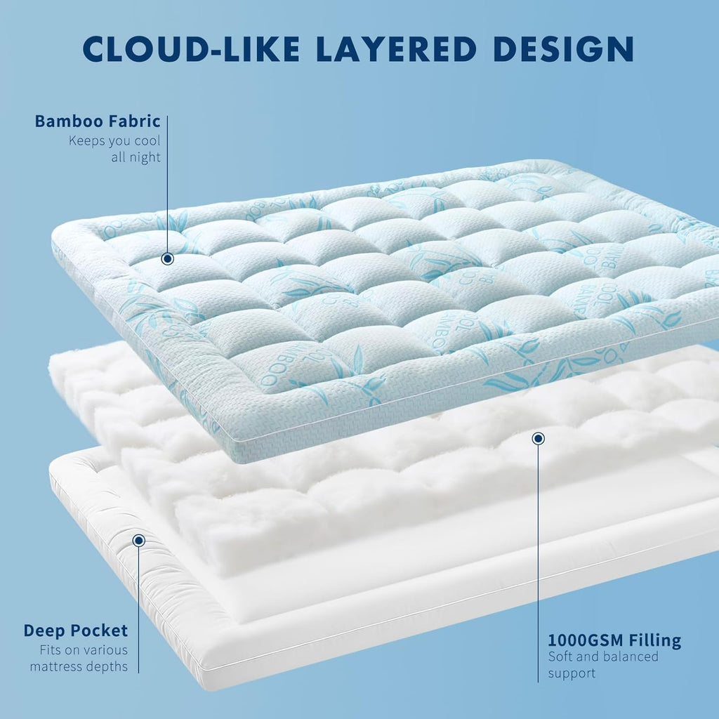 King Mattress Topper, Breathable and Soft Extra Thick Pillow Top 78"x80" | Viscose Derived from Bamboo Mattress Pad