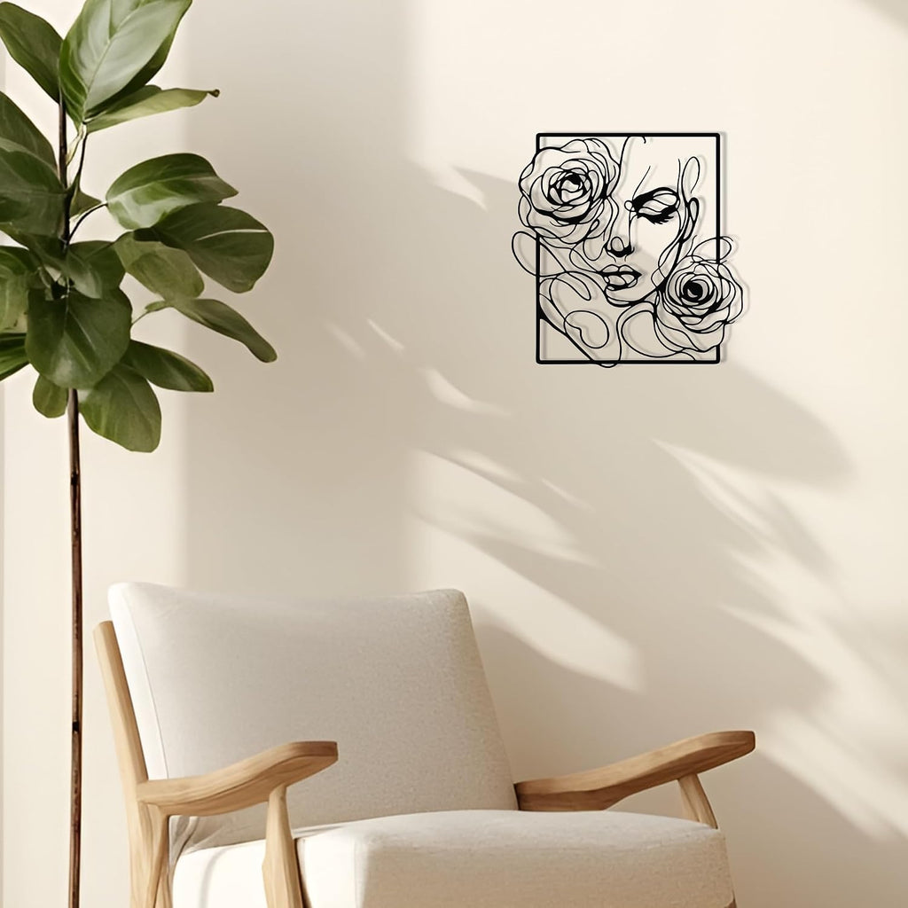 Black Metal Wall Art Rose Silhouette for Women Minimalist Decor