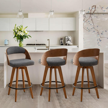 Barstools Set of 3, Counter Height Bar Stools Island, 26.8 Inch Modern Upholstered Bar Chair, Swivel Counter Stools