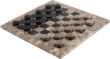 Marble Checkers Board Game 15 Inches Oceanic and Black Handmade 2-Player Tournament Checker Set, Board Game Set - Set of 33