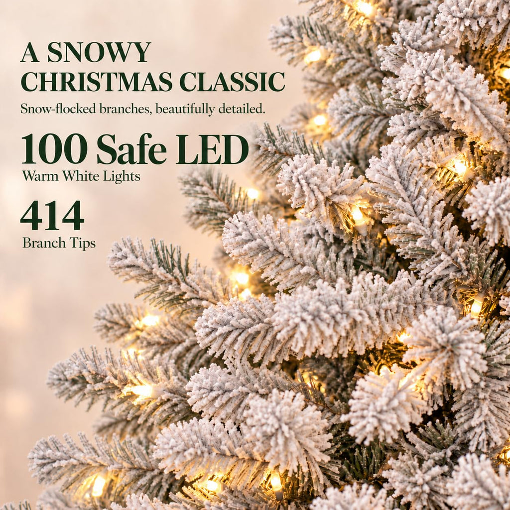 4ft Prelit Artificial Flocked Snow Spruce Christmas Tree Xmas, White
