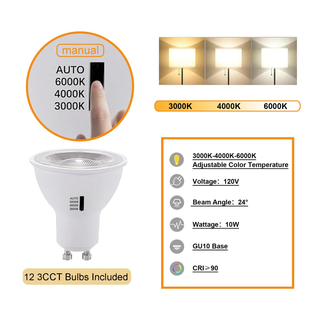 Track Lighting Heads with GU10 3CCT Adjustable Black 12 Heads