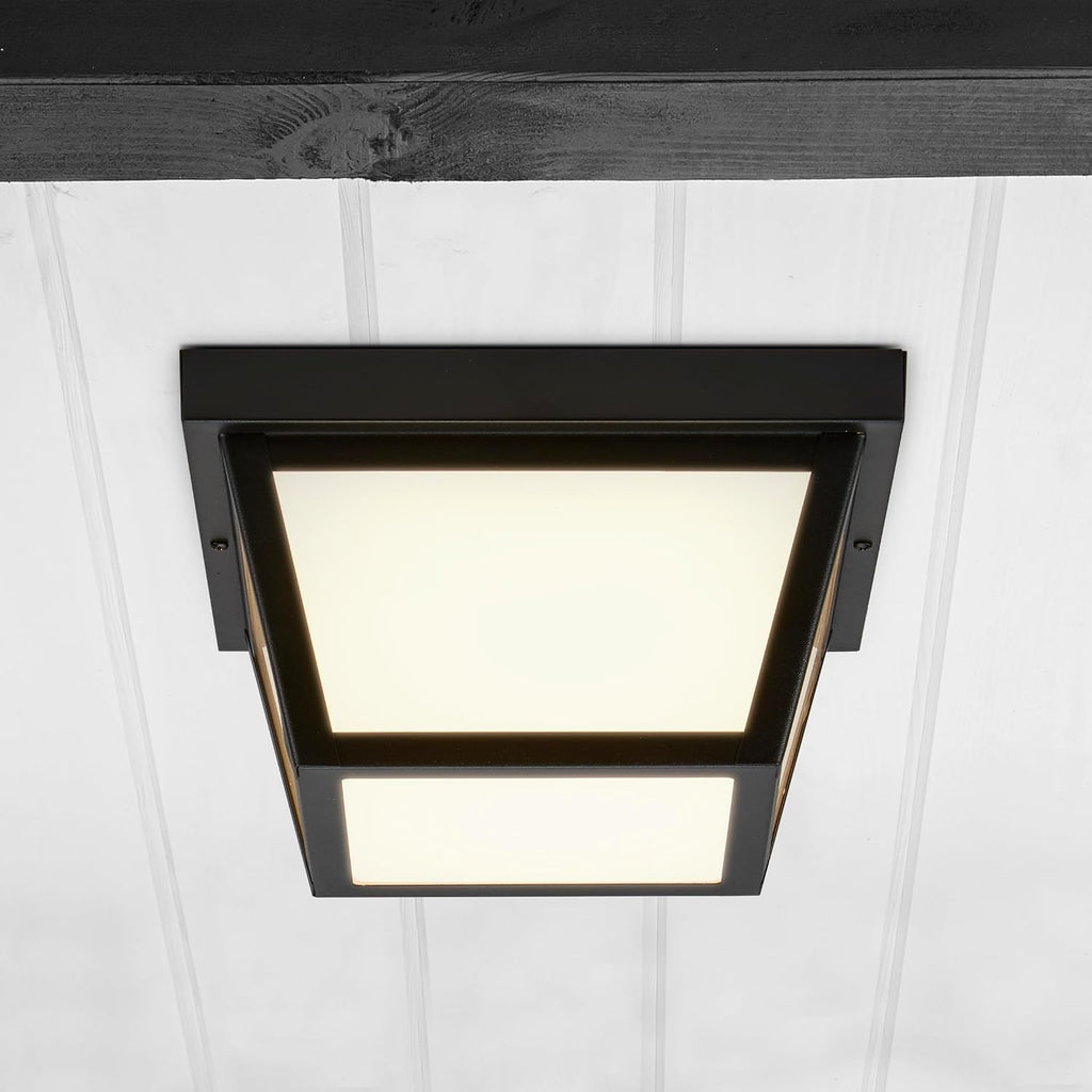 9" Black LED Outdoor Porch Ceiling Light Fixture, 1000 Lumens 3000K | Frosted Lens, 3000K Warm White, Wet Rated