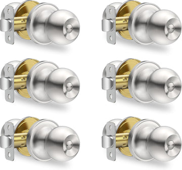 6 Pack Privacy Door Knobs Interior, Satin Nickel Doorknob with Lock -ANSI Grade-3 Certified, Keyless Door Locks