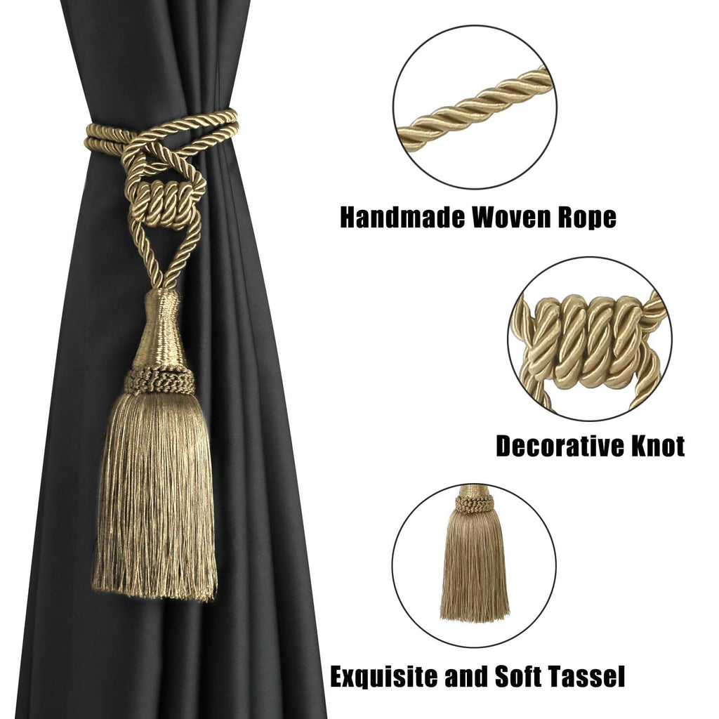 Tassel Curtain Tiebacks Handmade Holdbacks (Gold) - 2 Pack