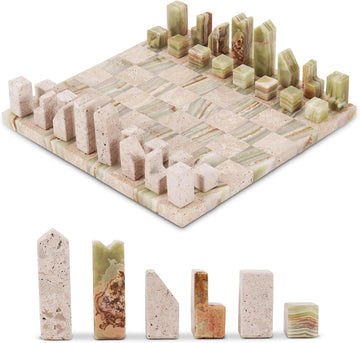 Modern Chess Set - Handcrafted Borderless Marble Chess Board with Minimalist Geometric Pieces, Luxury Decorative