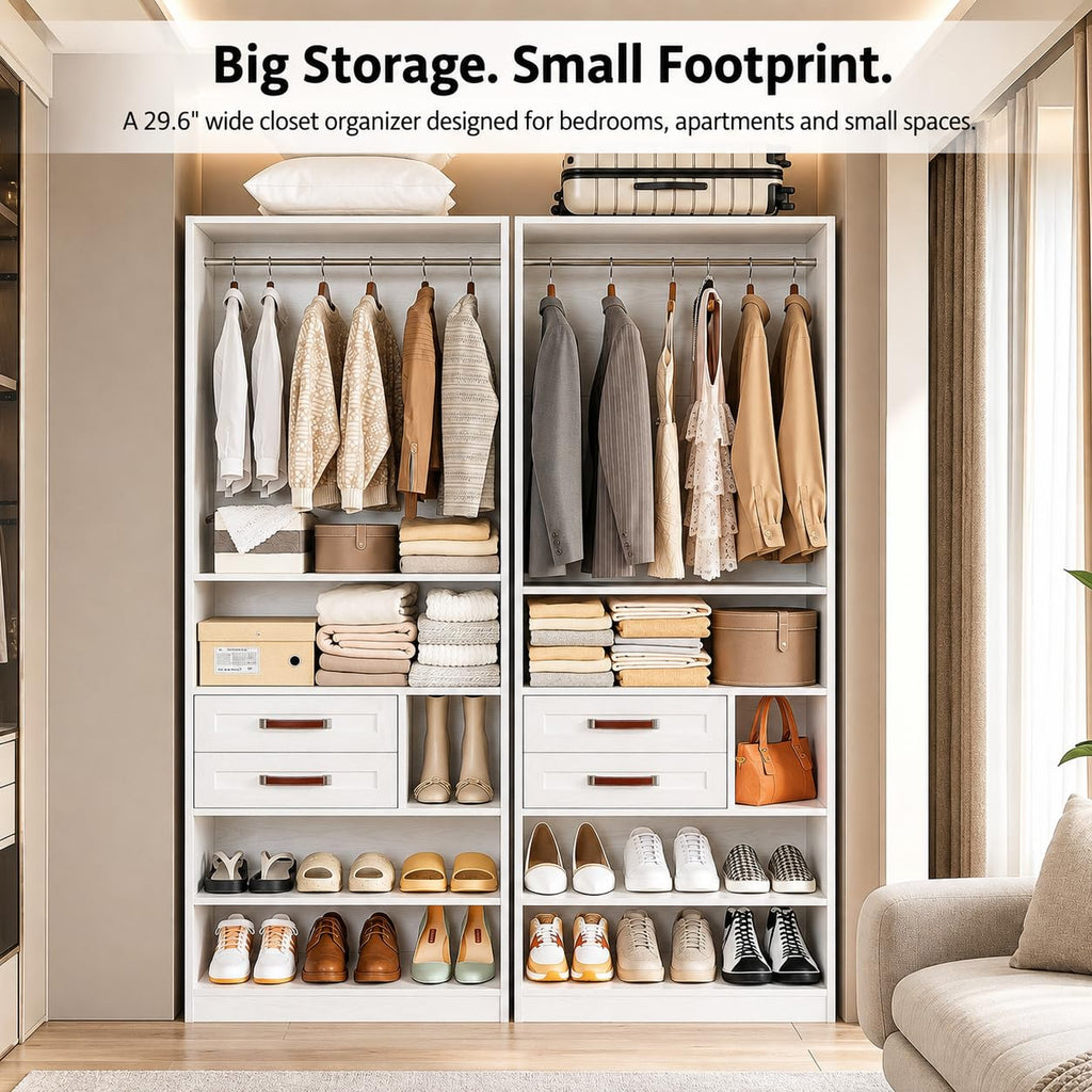 Closet Organizer System with 2 Drawers & Adjustable Shelves, 29.6"