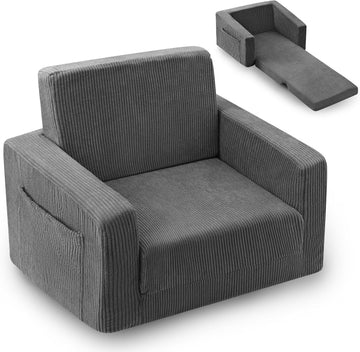 In-1 Kids Chair and Couch, Cozy Corduroy Kids Sofa, Grey