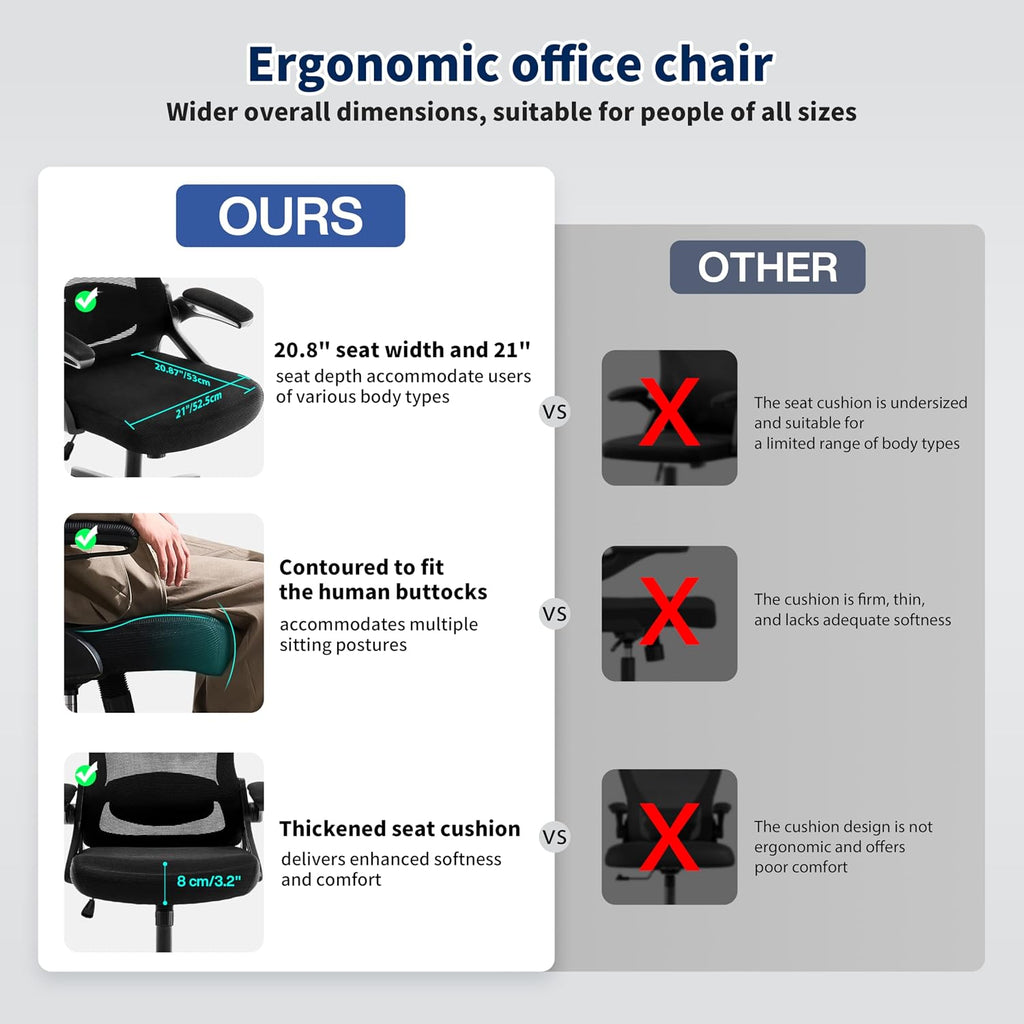 Ergonomic Office Chair Desk Chair with Adjustable Lumbar Support | Mesh Computer Chair Home Office Desk Chair with
