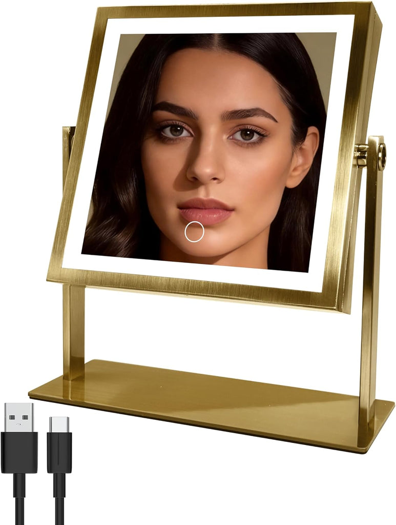 Vanity Mirror with Lights, 4000mAh Magnifying Mirror, 1X/10X Rechargeable Makeup Mirror with 3 Color