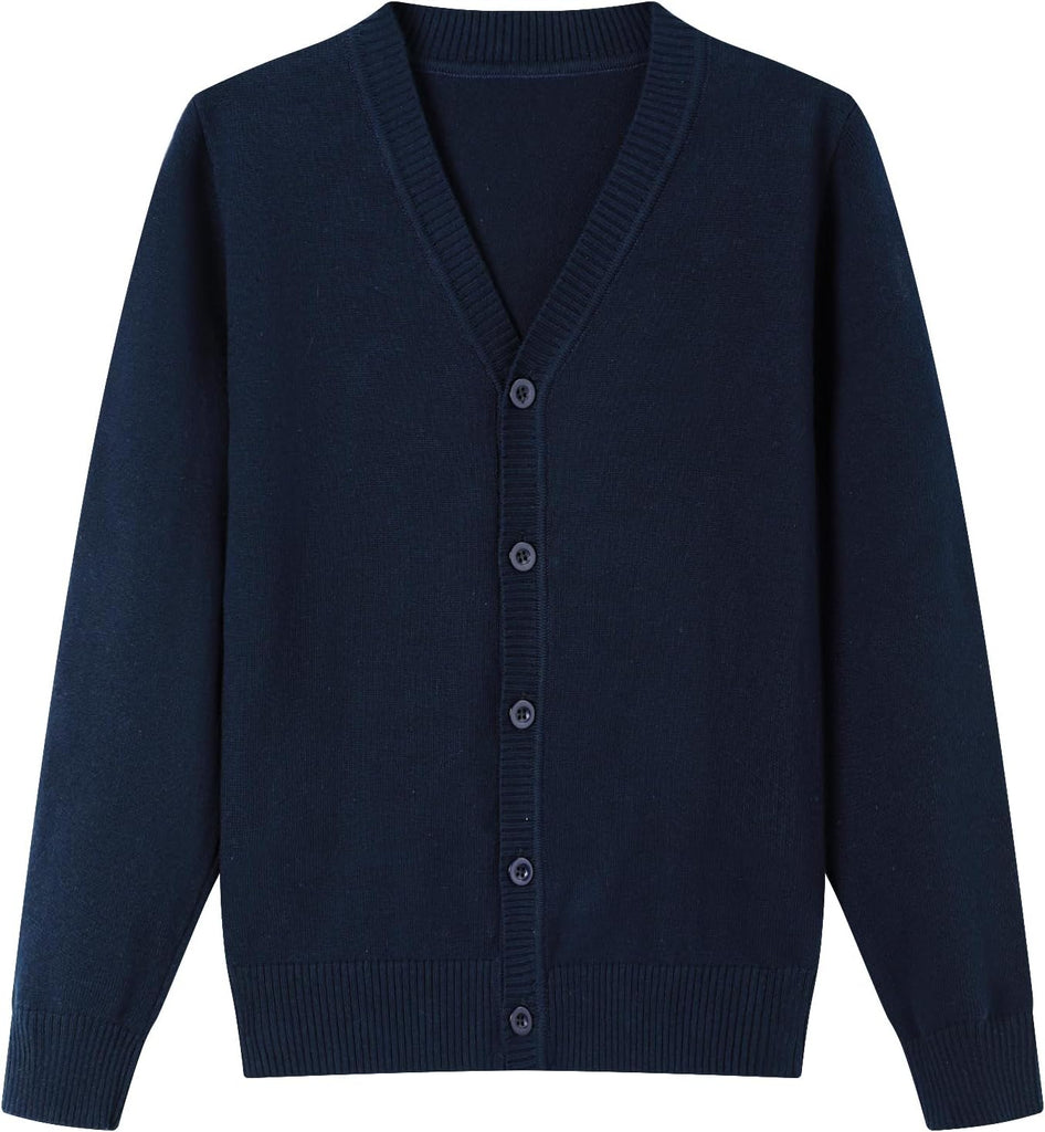 Kids Boy Girl School Uniform Cardigan Sweaters V-Neck Basic Solid Button Knitted Cardigan