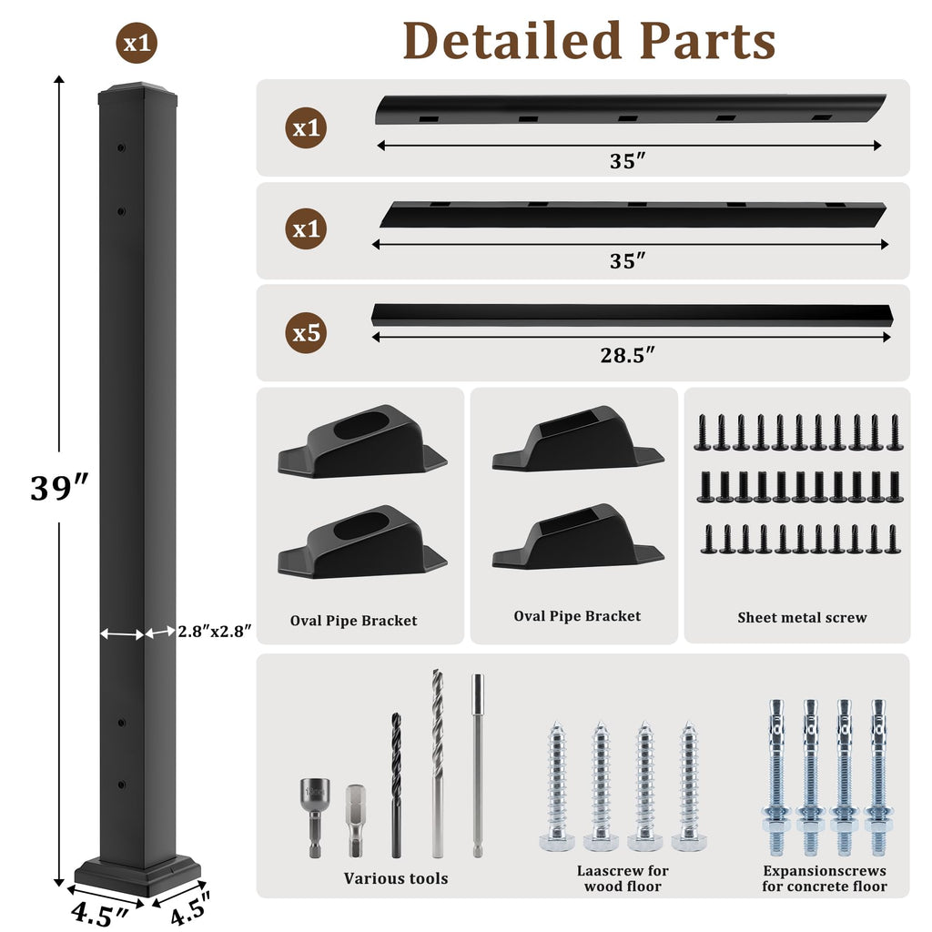 36 in x 3 Ft Modular Black Stainless Steel Stair Railing Kit