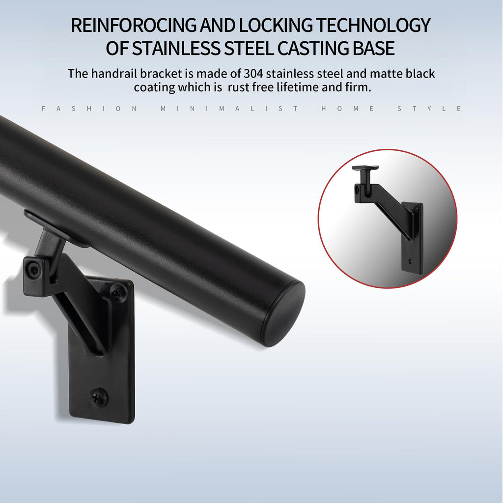 4 FT Handrails Kit for Indoor Outdoor Stairs, Modern Aluminum Handrail Set, 1.4" Diameter Bar, Adjustable 304 Stainless