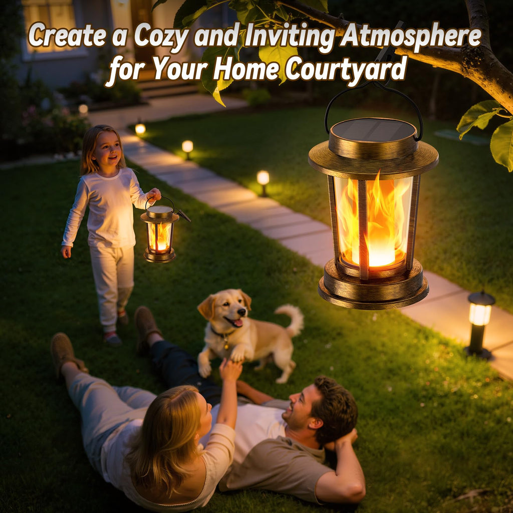 Solar Lanterns Outdoor Waterproof, Upgraded Flickering Flame Solar Lights Outdoor, Solar Powered Lanterns Decorative