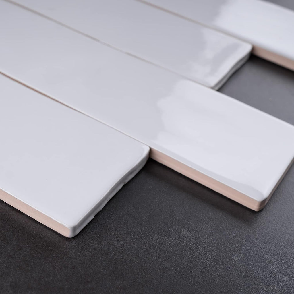 KE-BLS KEZMA - White Handmade Ceramic Wall Tile 3 in. x 12 in. Subway Tile Polished (1 Box)