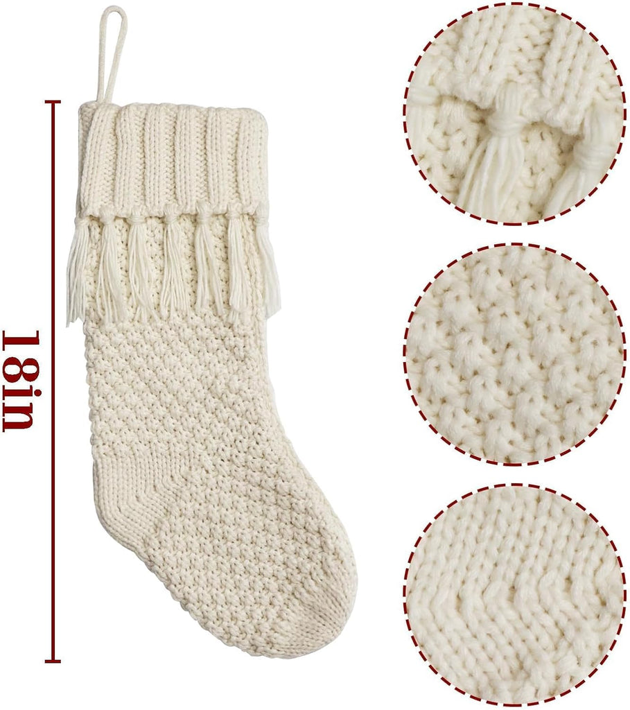 Farmhouse Personalized Knitted Christmas Stockings, 3 Packs 18 inche Knit Christmas Stockings, Rustic Farmhouse Boho