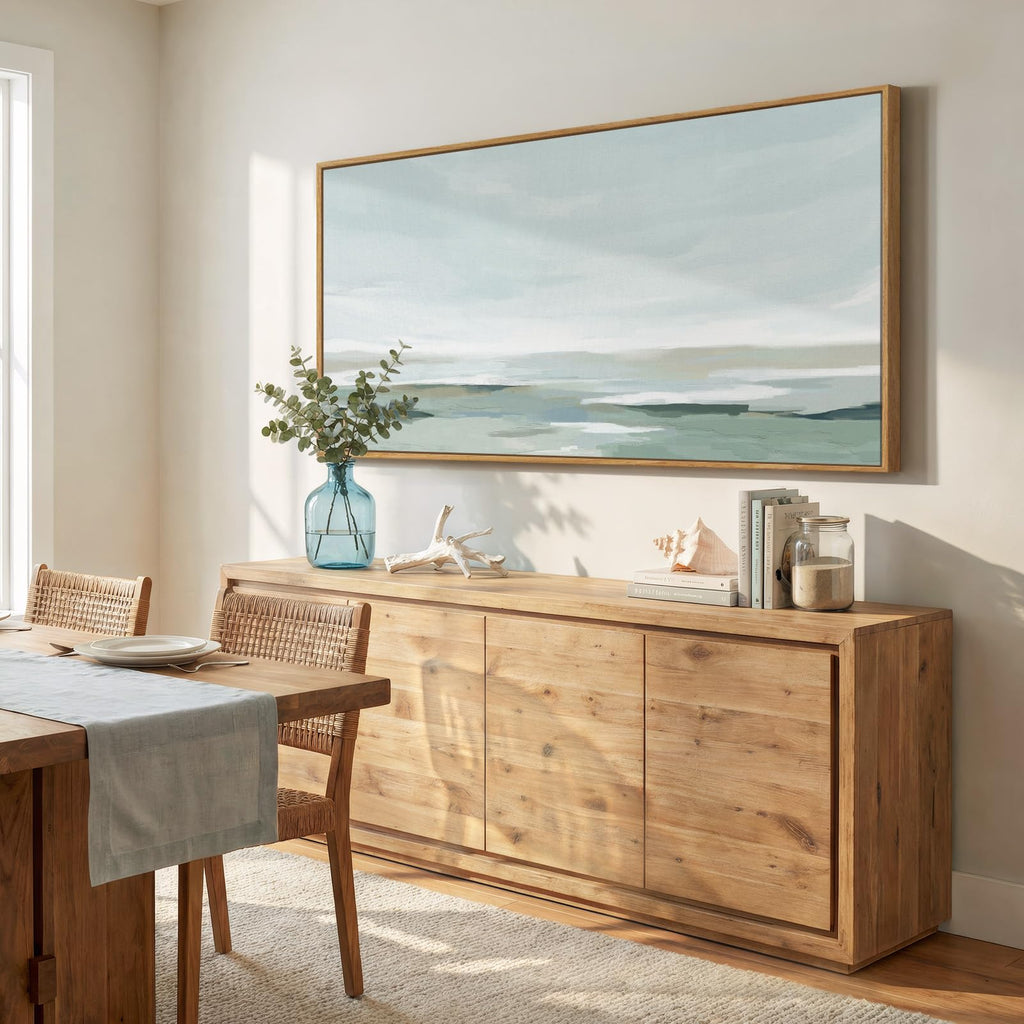 Large Framed Sage Green Abstract Wall Art, Horizontal 60x30
