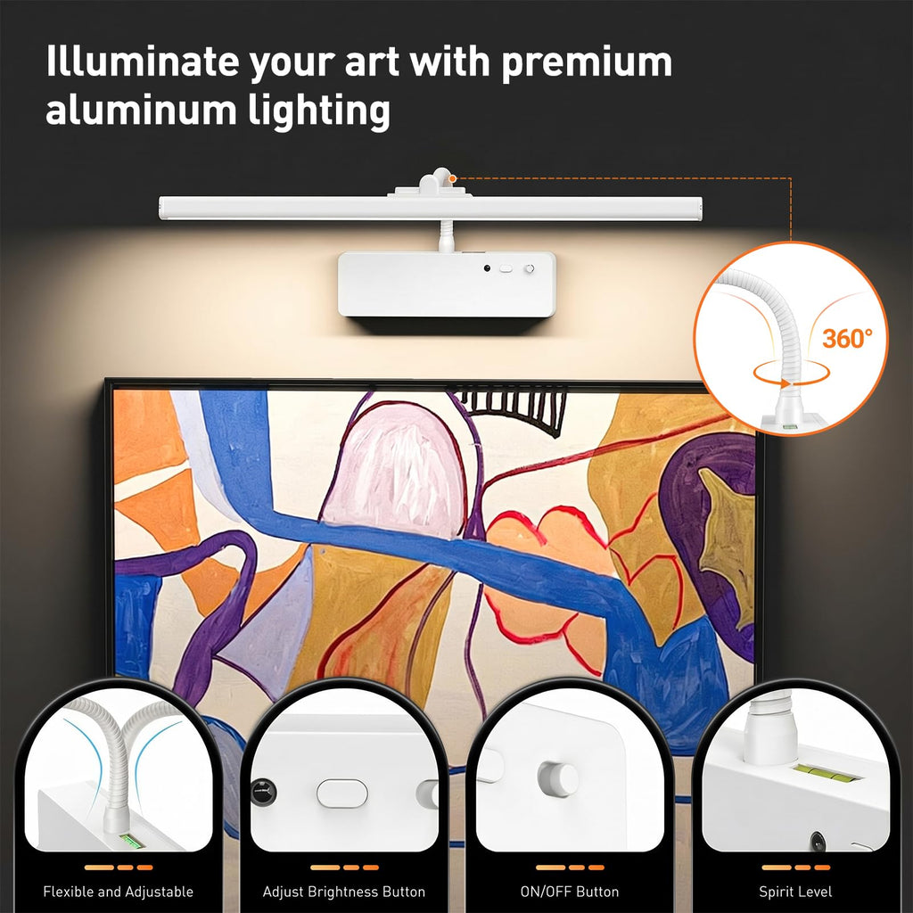 Picture Light, 15.35inch Wireless Picture Lights for Wall Rechargeable, Battery Lights for Pictures on Wall, 3 Color