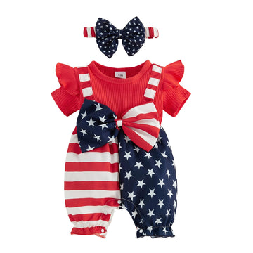 My First 4th of July Baby Girl Outfit American Flag Romper Star and Stripe Jumpsuit Newborn Fourth of July Clothes