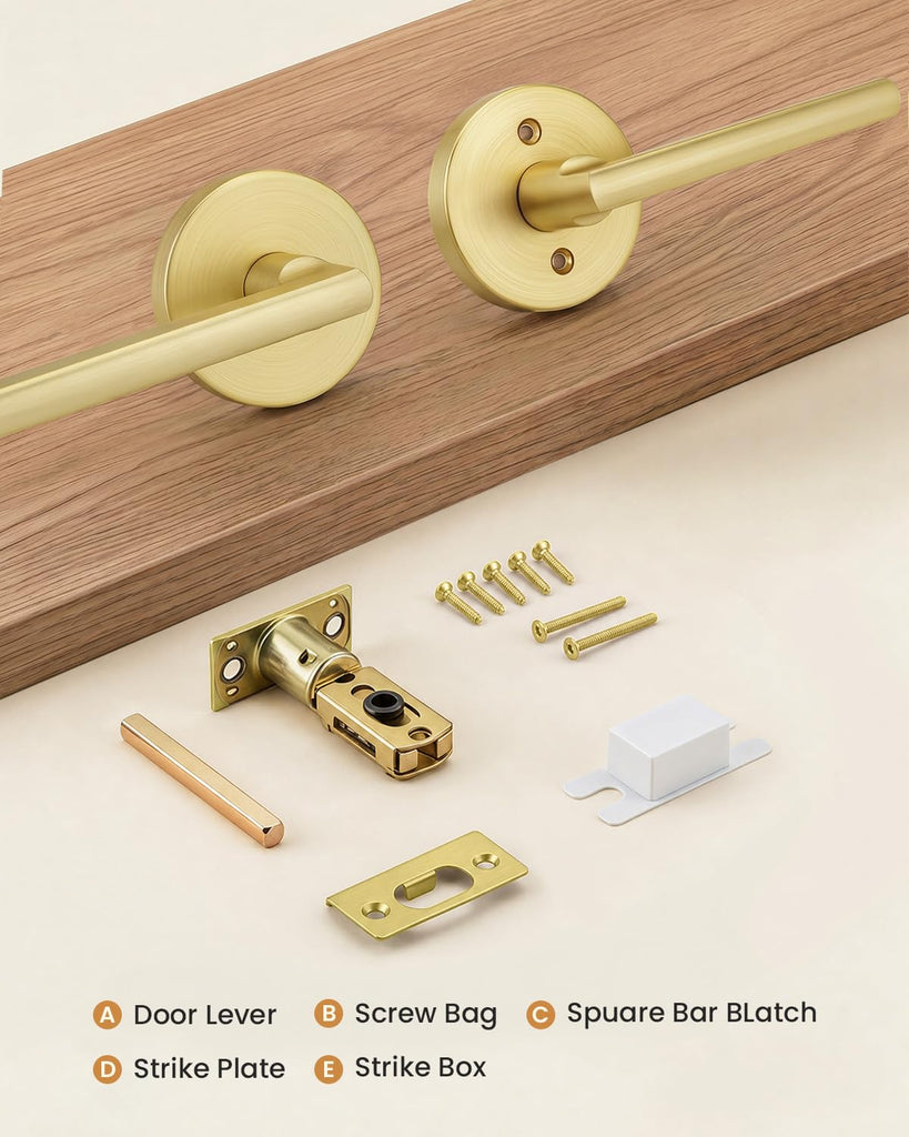 Brushed Gold Closet Door Handles Interior Passage Door Handle 6 Pack