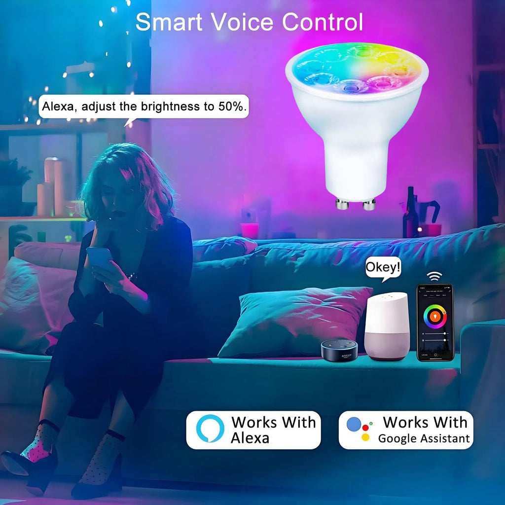 Smart Gu10 LED Bulbs Dimmable Color Changing,Gu10 RGB Bulb, WiFi & Bluetooth LED Bulb Work With Alexa Google